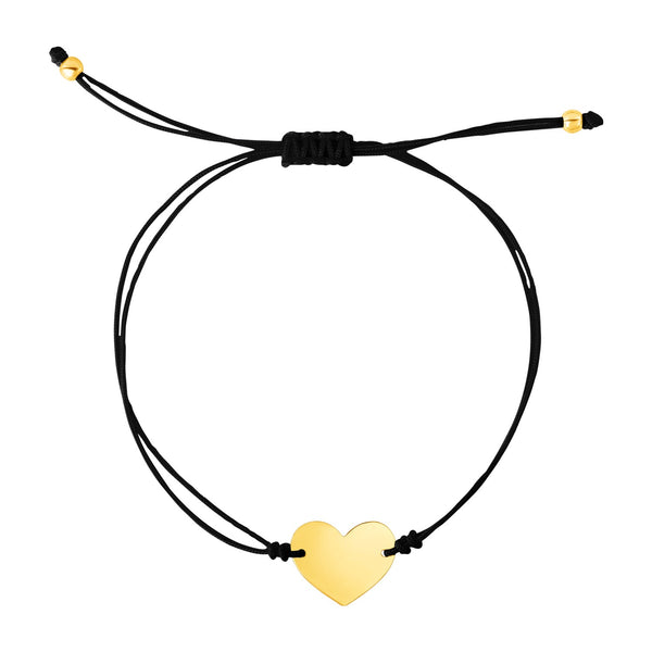 9 1/4 inch Black Cord Adjustable Bracelet with 14k yellow Gold Heart - Premium Bracelets - Just $283.99! Shop now at Pulse Designer Fashion