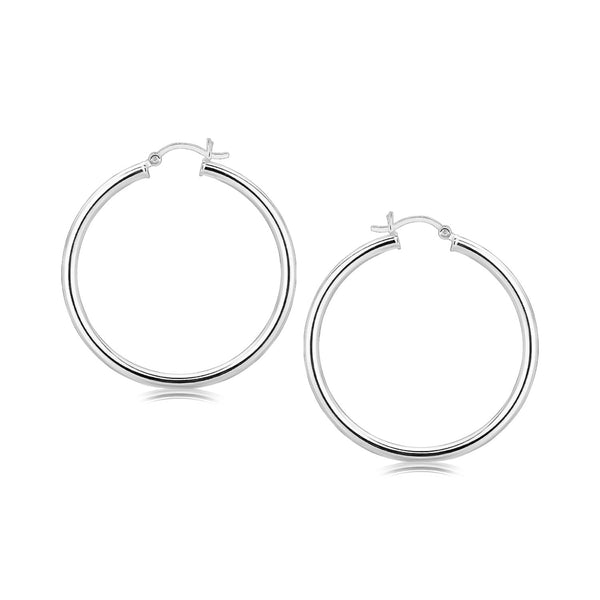 Sterling Silver Rhodium Plated Large Polished Classic Hoop Earrings (40mm) - Premium Earrings - Just $77.99! Shop now at Pulse Designer Fashion