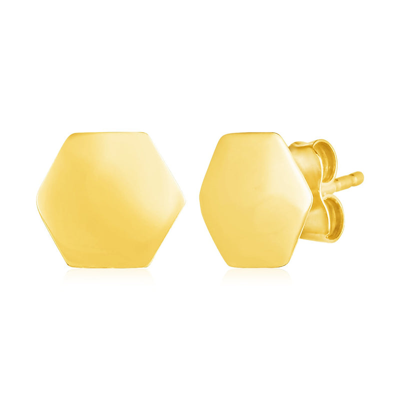 14k Yellow Gold Hexagon Stud Earrings - Premium Earrings - Just $180.99! Shop now at Pulse Designer Fashion