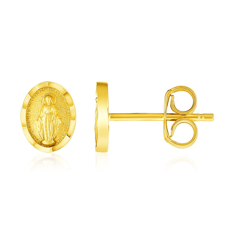 14k Yellow Gold Oval Religious Medallion Post Earrings - Premium Earrings - Just $232.99! Shop now at Pulse Designer Fashion