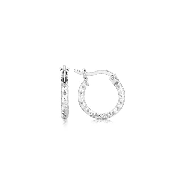 Sterling Silver Rhodium Plated Faceted Design Small Hoop Earrings - Premium Earrings - Just $21.99! Shop now at Pulse Designer Fashion