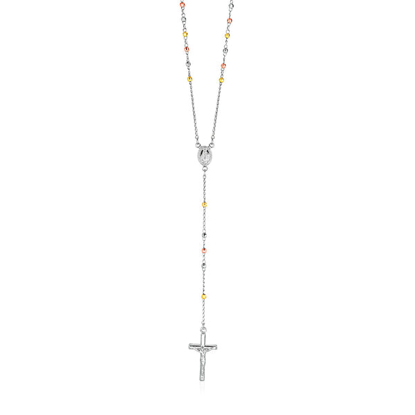 Three Toned Rosary Chain and Bead Necklace in Sterling Silver - Premium Necklaces - Just $151.99! Shop now at Pulse Designer Fashion