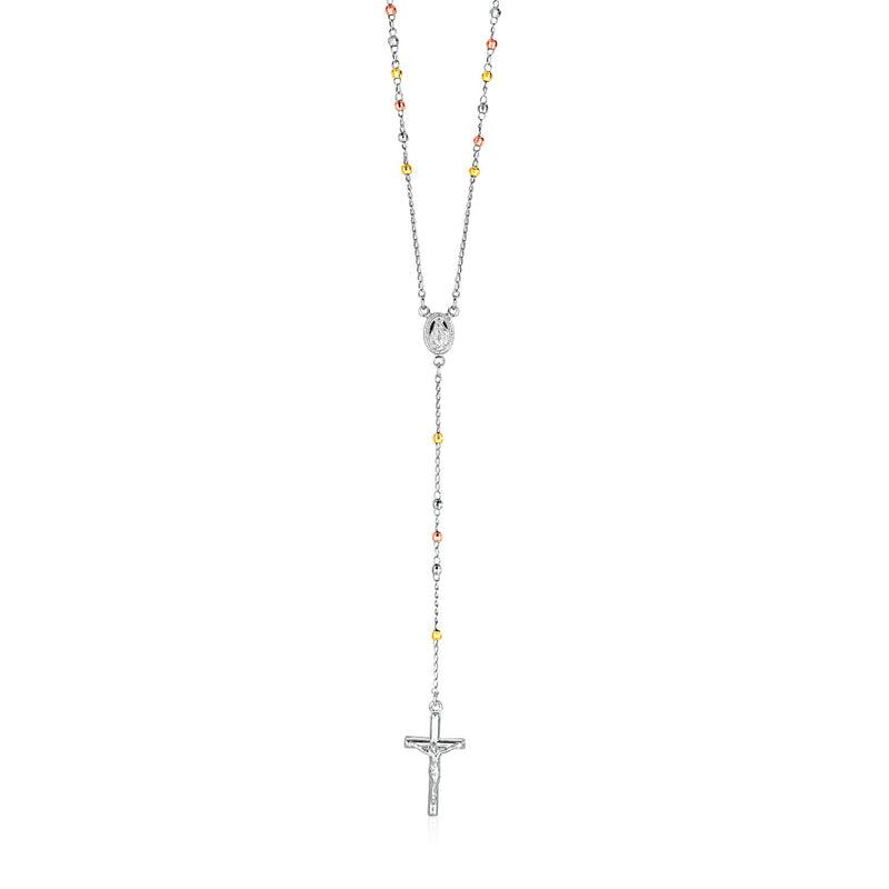 Three Toned Rosary Chain and Bead Necklace in Sterling Silver - Premium Necklaces - Just $151.99! Shop now at Pulse Designer Fashion