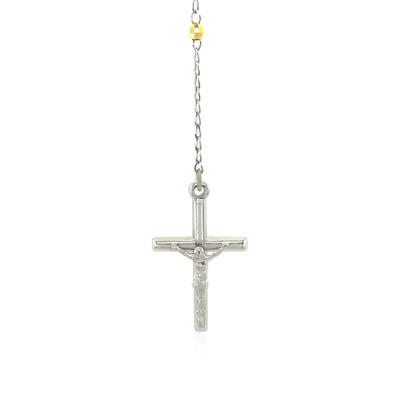 Three Toned Rosary Chain and Bead Necklace in Sterling Silver - Premium Necklaces - Just $151.99! Shop now at Pulse Designer Fashion