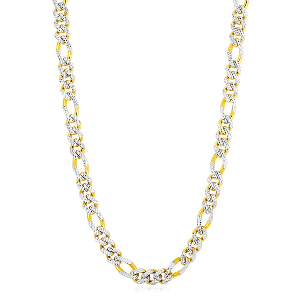 Modern Lite Figaro with White Pave Chain in 14K Yellow Gold (9.5mm) - Premium Chains - Just $4199.99! Shop now at Pulse Designer Fashion