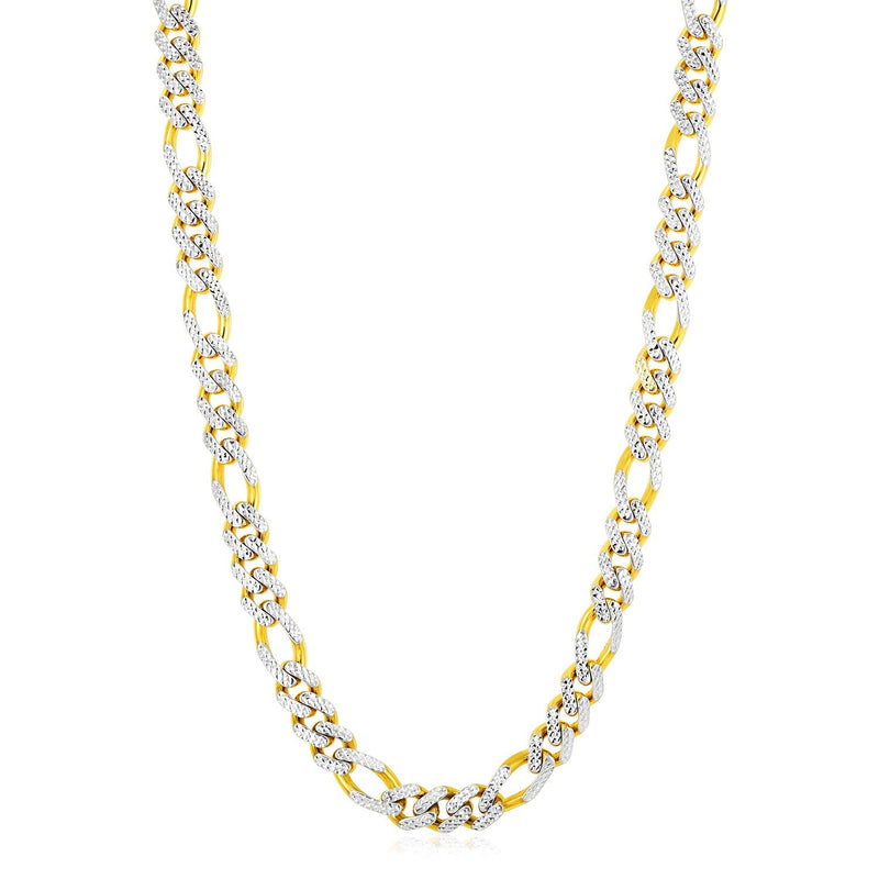 Modern Lite Figaro with White Pave Chain in 14K Yellow Gold (9.5mm) - Premium Chains - Just $4199.99! Shop now at Pulse Designer Fashion