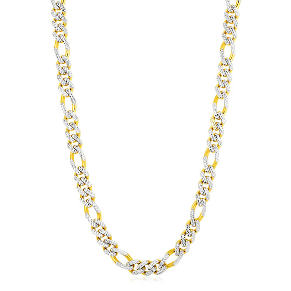 Modern Lite Figaro with White Pave Chain in 14K Yellow Gold (9.5mm) - Premium Chains - Just $4035.99! Shop now at Pulse Designer Fashion