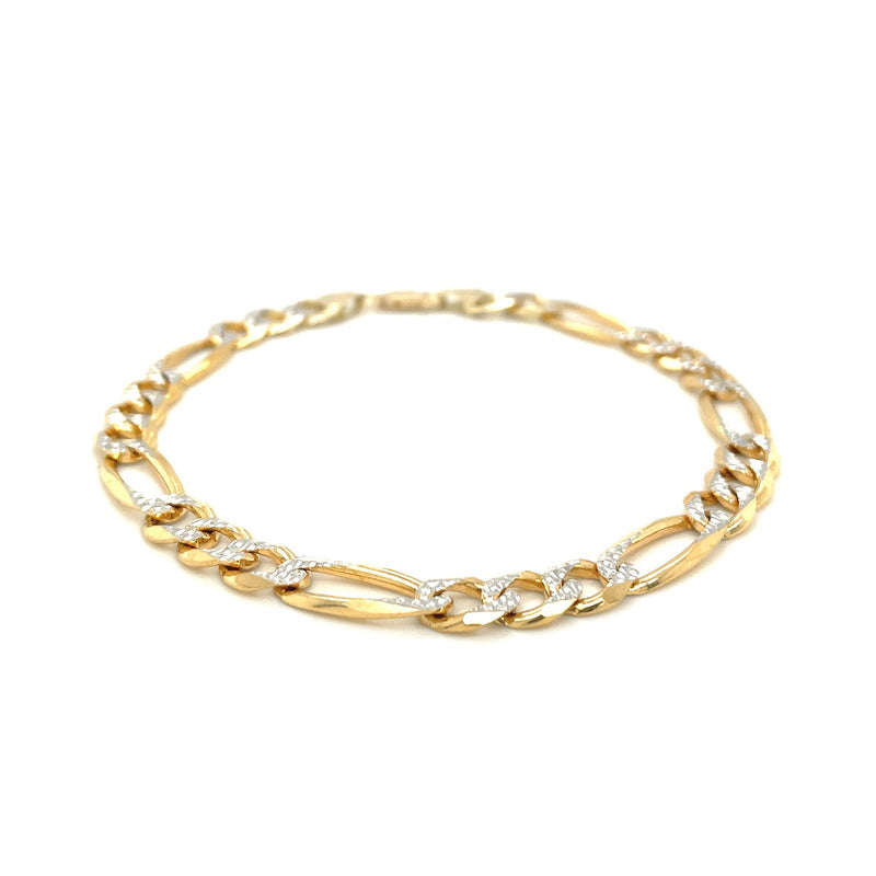 7.0mm 14K Yellow Two Tone Solid Pave Figaro Bracelet - Premium Bracelets - Just $2363.99! Shop now at Pulse Designer Fashion