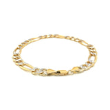 7.0mm 14K Yellow Two Tone Solid Pave Figaro Bracelet - Premium Bracelets - Just $2363.99! Shop now at Pulse Designer Fashion