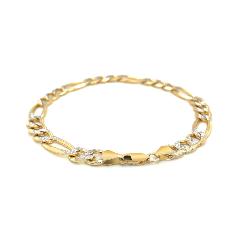 7.0mm 14K Yellow Two Tone Solid Pave Figaro Bracelet - Premium Bracelets - Just $2363.99! Shop now at Pulse Designer Fashion