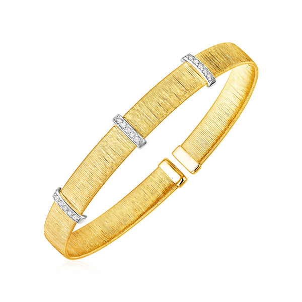 14k Two Tone Gold Two Toned Silk Textured Cuff Bangle with Diamonds - Premium Bangles - Just $3167.99! Shop now at Pulse Designer Fashion