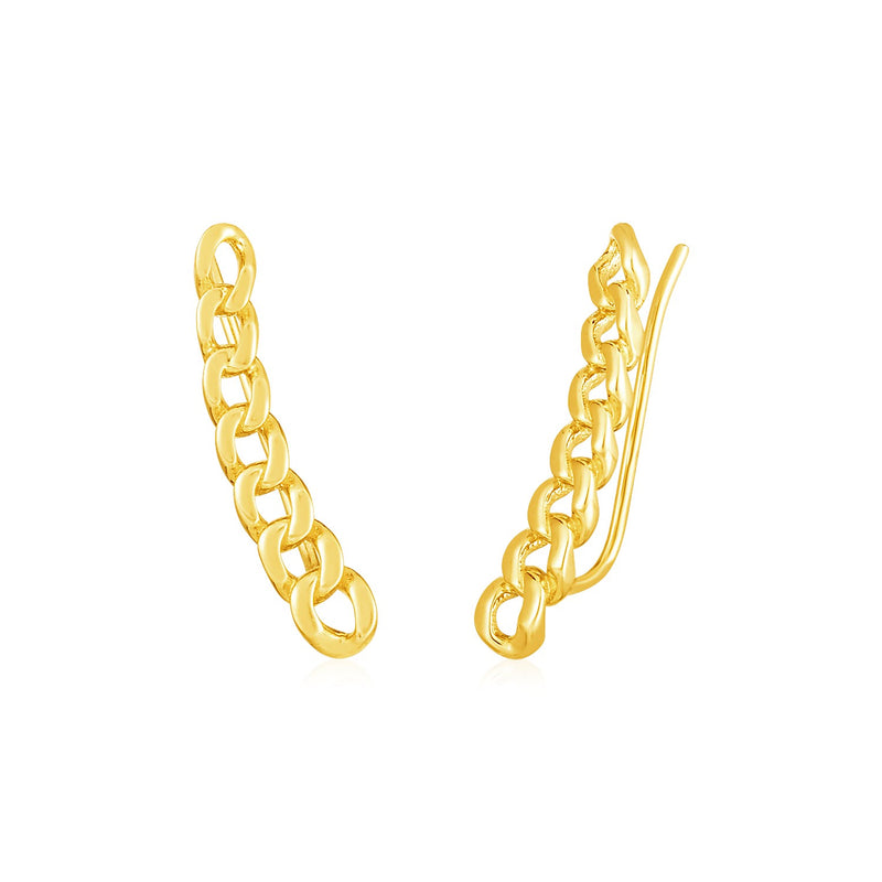 14k Yellow Gold Ear Climber Earring with Chain Links - Premium Earrings - Just $382.99! Shop now at Pulse Designer Fashion