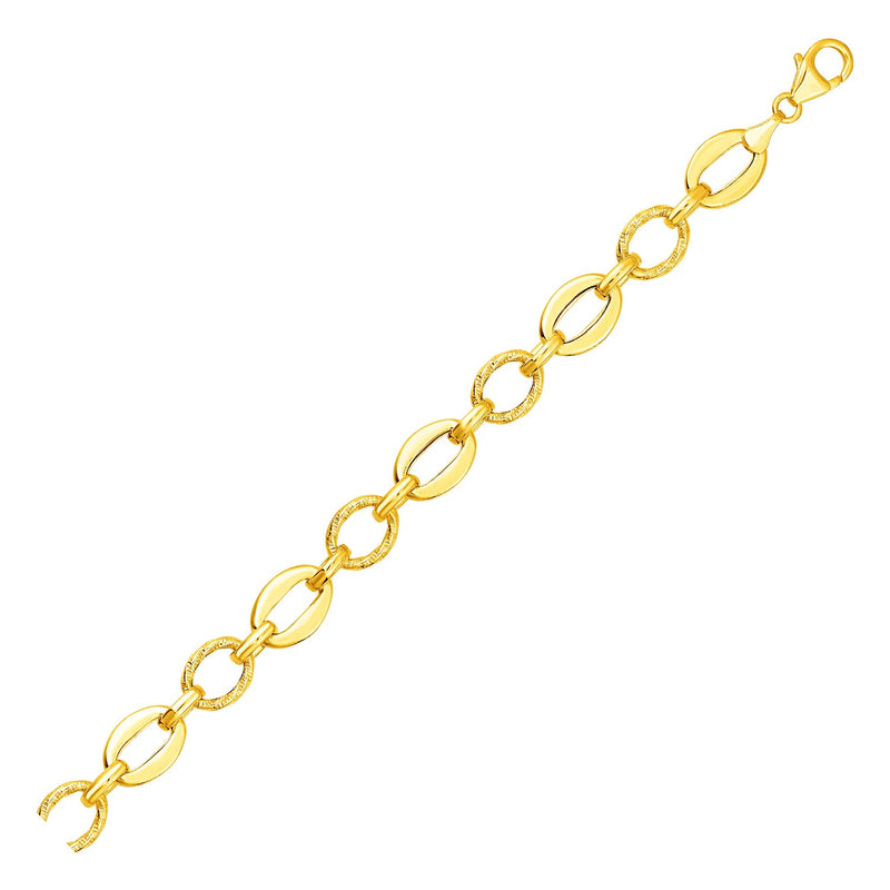 Shiny and Textured Oval Link Bracelet in 14k Yellow Gold - Premium Bracelets - Just $619.99! Shop now at Pulse Designer Fashion