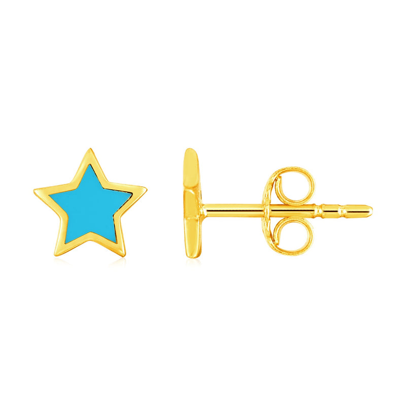 14k Yellow Gold and Enamel Blue Star Stud Earrings - Premium Earrings - Just $272.99! Shop now at Pulse Designer Fashion