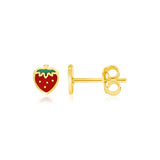 14k Yellow Gold Enameled Strawberry Childrens Earrings - Premium Earrings - Just $213.99! Shop now at Pulse Designer Fashion