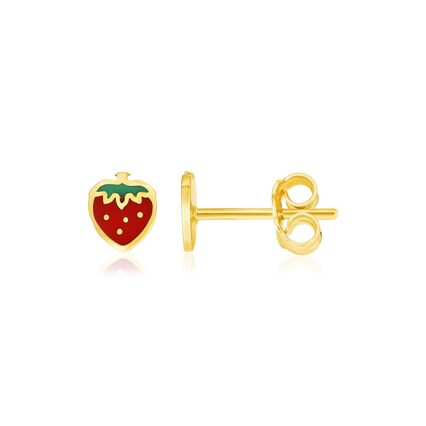 14k Yellow Gold Enameled Strawberry Childrens Earrings - Premium Earrings - Just $213.99! Shop now at Pulse Designer Fashion