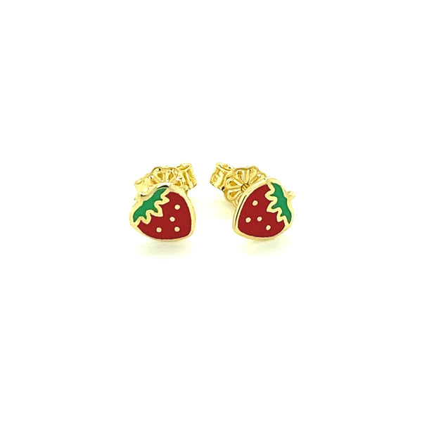 14k Yellow Gold Enameled Strawberry Childrens Earrings - Premium Earrings - Just $213.99! Shop now at Pulse Designer Fashion