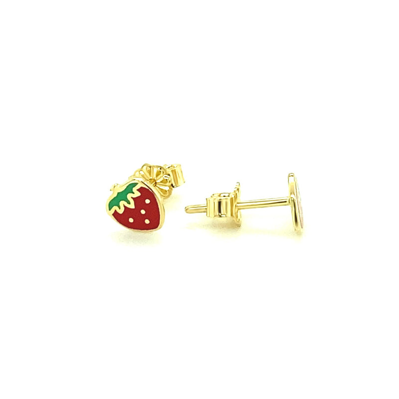 14k Yellow Gold Enameled Strawberry Childrens Earrings - Premium Earrings - Just $213.99! Shop now at Pulse Designer Fashion