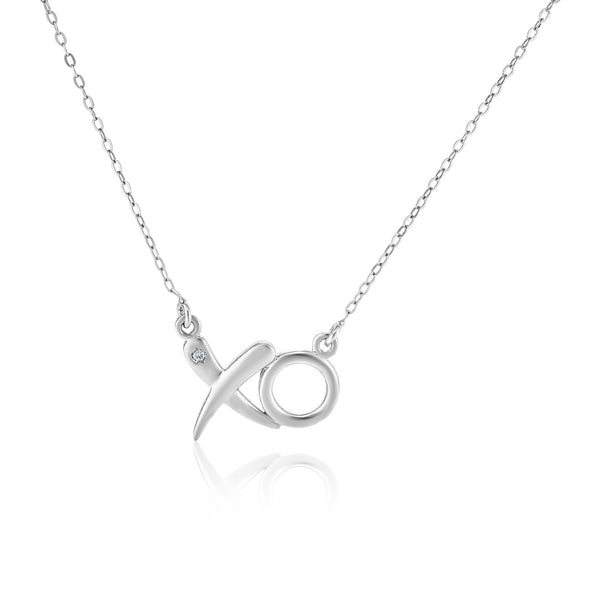 Sterling Silver 18 inch Necklace with XO Pendant with Diamond - Premium Necklaces - Just $75.99! Shop now at Pulse Designer Fashion