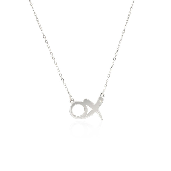 Sterling Silver 18 inch Necklace with XO Pendant with Diamond - Premium Necklaces - Just $75.99! Shop now at Pulse Designer Fashion