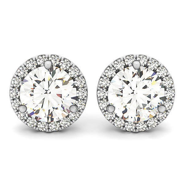 14k White Gold Round Prong Halo Style Earrings (1 cttw) - Premium Earrings - Just $6157.99! Shop now at Pulse Designer Fashion