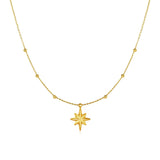 14k Yellow Gold Necklace with Eight Pointed Star and Beads - Premium Necklaces - Just $305.99! Shop now at Pulse Designer Fashion