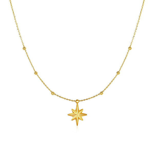 14k Yellow Gold Necklace with Eight Pointed Star and Beads - Premium Necklaces - Just $305.99! Shop now at Pulse Designer Fashion