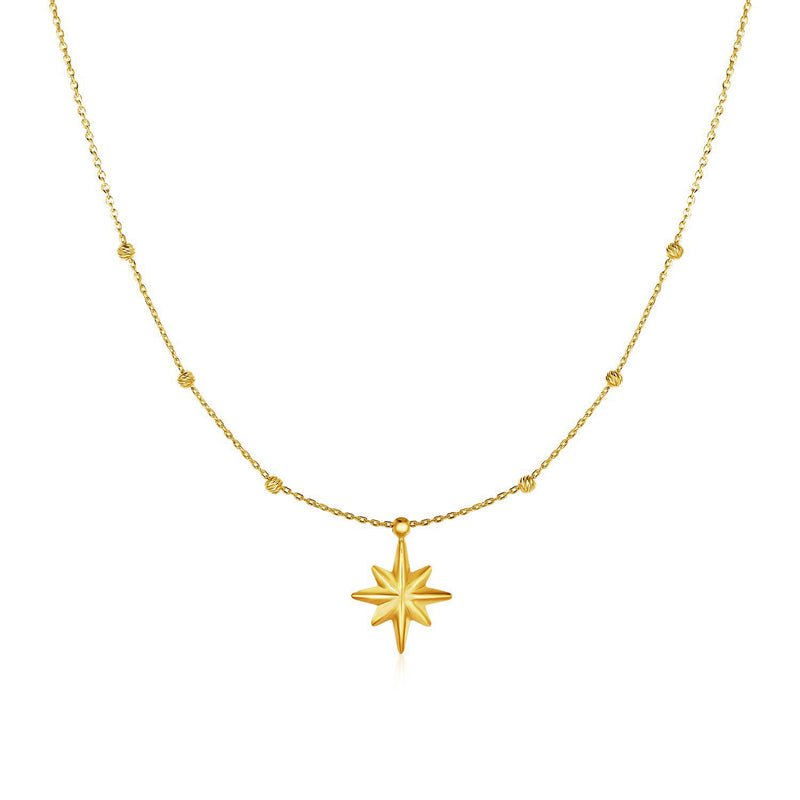 14k Yellow Gold Necklace with Eight Pointed Star and Beads - Premium Necklaces - Just $305.99! Shop now at Pulse Designer Fashion