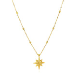 14k Yellow Gold Necklace with Eight Pointed Star and Beads - Premium Necklaces - Just $305.99! Shop now at Pulse Designer Fashion