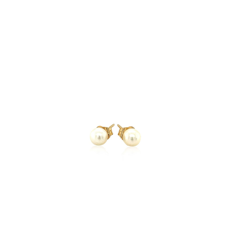 14k Yellow Gold Freshwater Cultured White Pearl Stud Earrings (4.0 mm) - Premium Earrings - Just $100.99! Shop now at Pulse Designer Fashion