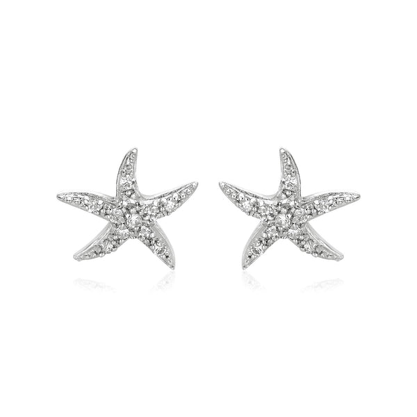 Sterling Silver Starfish Earrings with Cubic Zirconias - Premium Earrings - Just $63.99! Shop now at Pulse Designer Fashion