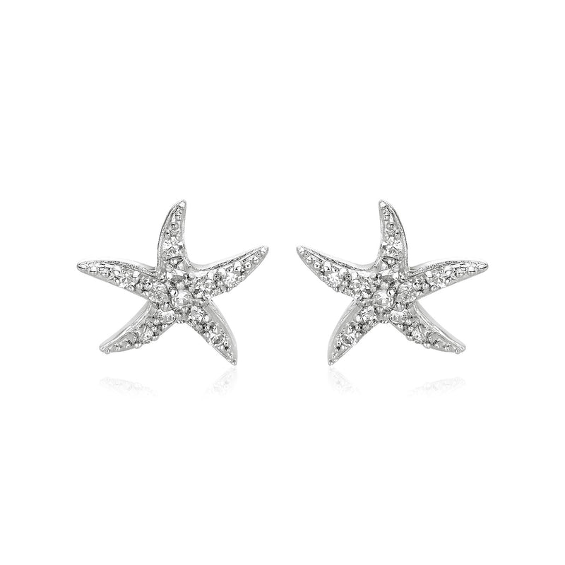 Sterling Silver Starfish Earrings with Cubic Zirconias - Premium Earrings - Just $63.99! Shop now at Pulse Designer Fashion