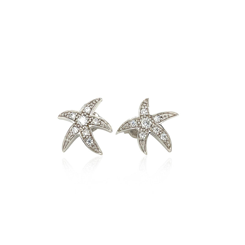 Sterling Silver Starfish Earrings with Cubic Zirconias - Premium Earrings - Just $63.99! Shop now at Pulse Designer Fashion