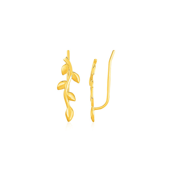 Leafy Branch Motif Climber Earrings in 14k Yellow Gold - Premium Earrings - Just $229.99! Shop now at Pulse Designer Fashion