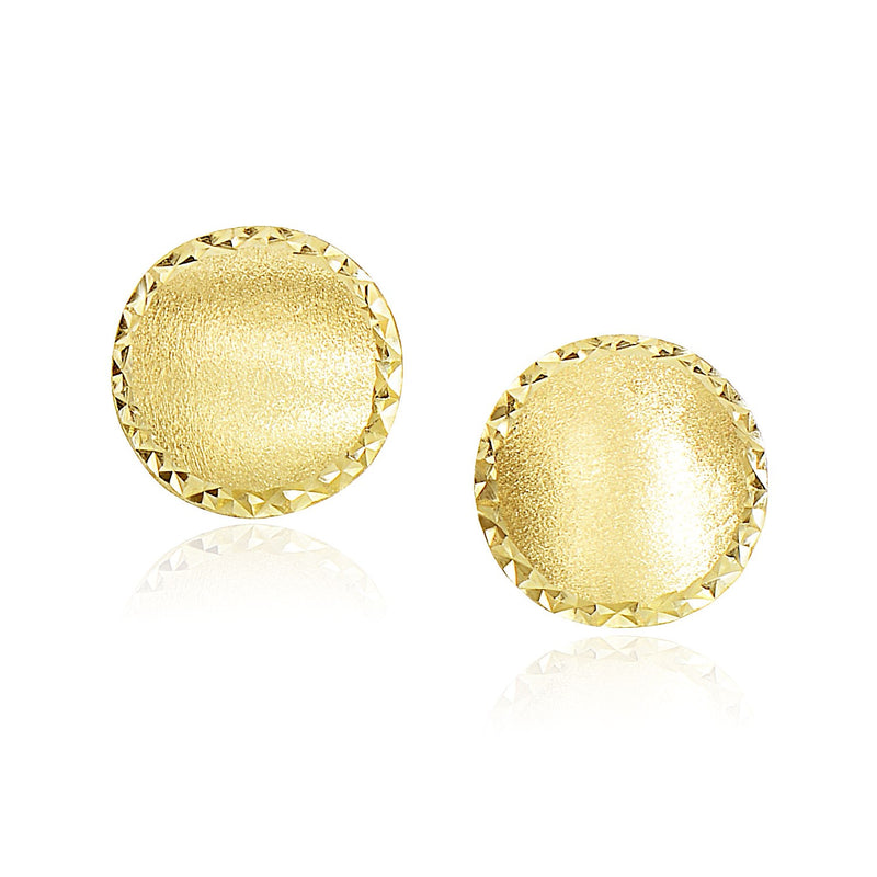 14k Yellow Gold Dome Satin Finish Earrings with Diamond Cut Edge - Premium Earrings - Just $342.99! Shop now at Pulse Designer Fashion