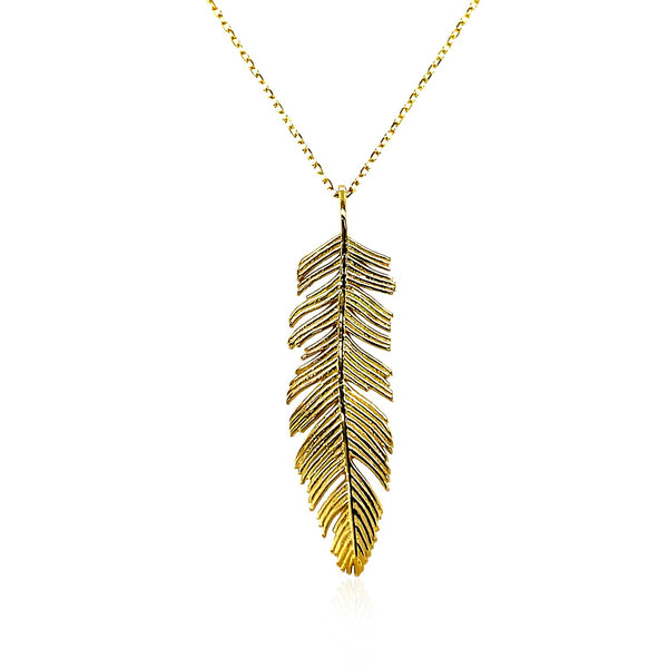 Feather Pendant in 10k Yellow Gold - Premium Pendants - Just $341.99! Shop now at Pulse Designer Fashion