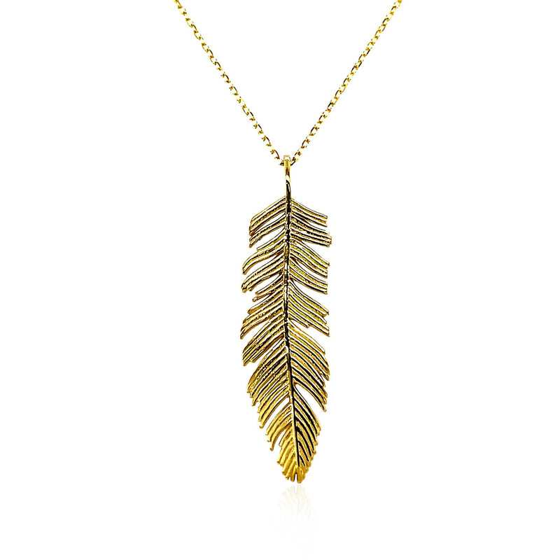 Feather Pendant in 10k Yellow Gold - Premium Pendants - Just $341.99! Shop now at Pulse Designer Fashion