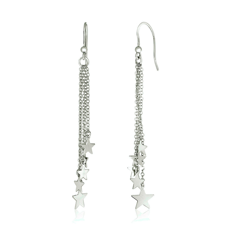 Sterling Silver Tassel Earrings with Polished Stars - Premium Earrings - Just $95.99! Shop now at Pulse Designer Fashion