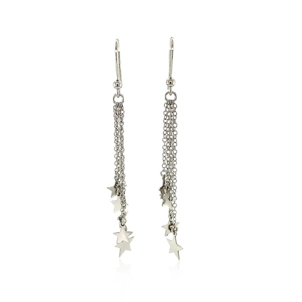 Sterling Silver Tassel Earrings with Polished Stars - Premium Earrings - Just $95.99! Shop now at Pulse Designer Fashion