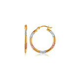 10k Tri-Color Gold Classic Hoop Earrings with Diamond Cut Details - Premium Earrings - Just $130.99! Shop now at Pulse Designer Fashion