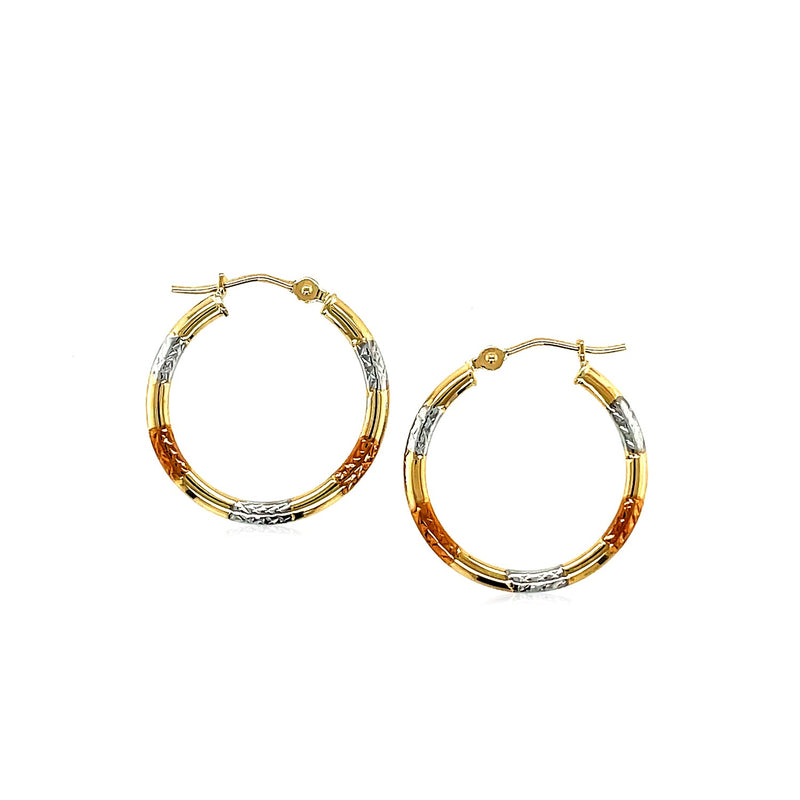 10k Tri-Color Gold Classic Hoop Earrings with Diamond Cut Details - Premium Earrings - Just $130.99! Shop now at Pulse Designer Fashion