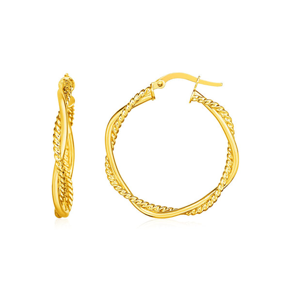 14k Yellow Gold Two Part Textured Twisted Round Hoop Earrings - Premium Earrings - Just $435.99! Shop now at Pulse Designer Fashion