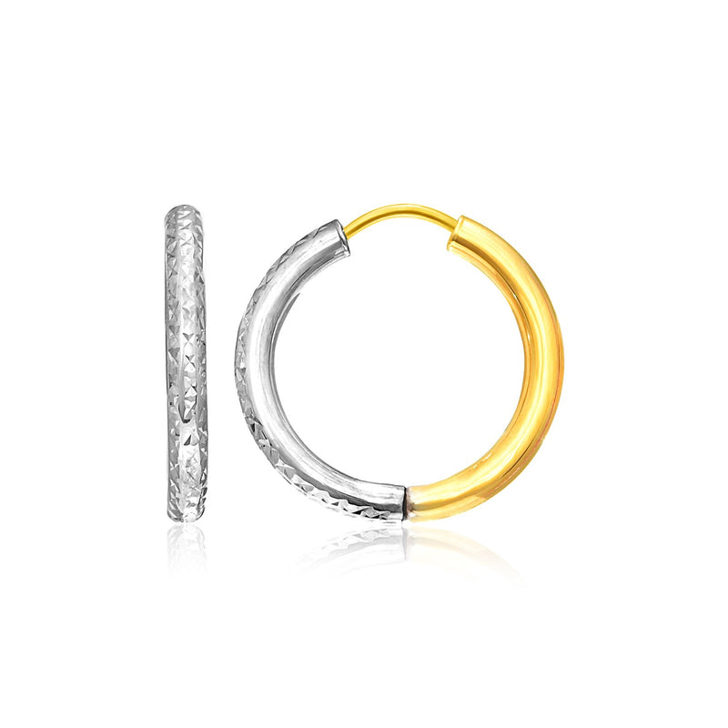 14k Two-Tone Gold Hoop Earrings with Textured Style - Premium Earrings - Just $374.99! Shop now at Pulse Designer Fashion