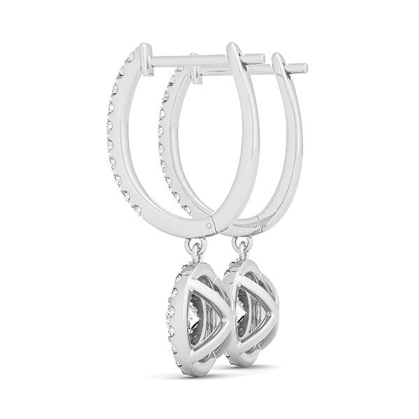 14k White Gold Double Halo Round Diamond Drop Earrings (1 cttw) - Premium Earrings - Just $4329.99! Shop now at Pulse Designer Fashion