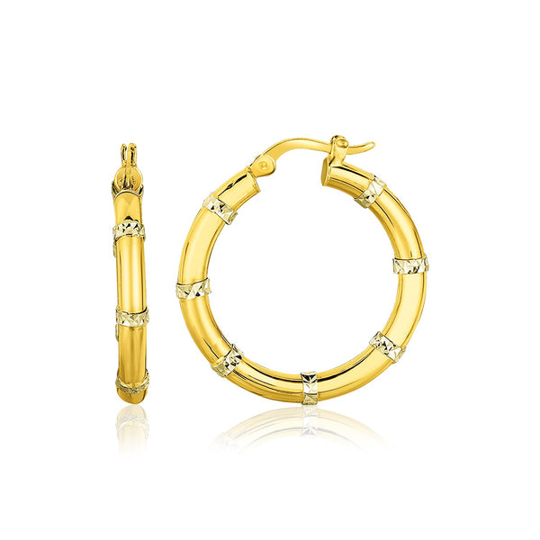 14k Two-Tone Gold Alternate Textured Hoop Earrings - Premium Earrings - Just $395.99! Shop now at Pulse Designer Fashion