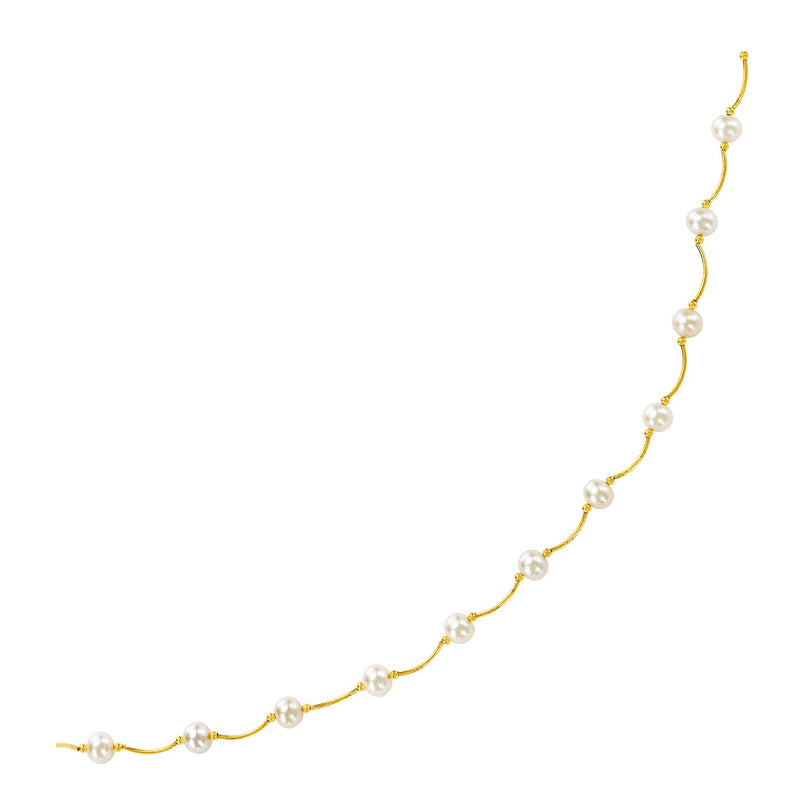 14k Yellow Gold Arc Link Necklace with White Pearls - Premium Necklaces - Just $552.99! Shop now at Pulse Designer Fashion