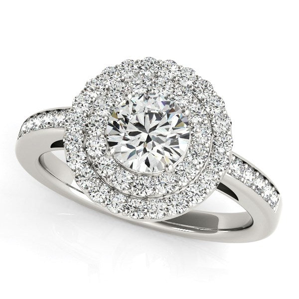 14k White Gold Round with Two-Row Halo Diamond Engagement Ring (1 1/2 cttw) - Premium Rings - Just $10269.99! Shop now at Pulse Designer Fashion