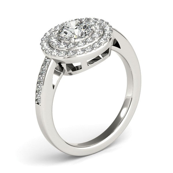 14k White Gold Round with Two-Row Halo Diamond Engagement Ring (1 1/2 cttw) - Premium Rings - Just $10269.99! Shop now at Pulse Designer Fashion