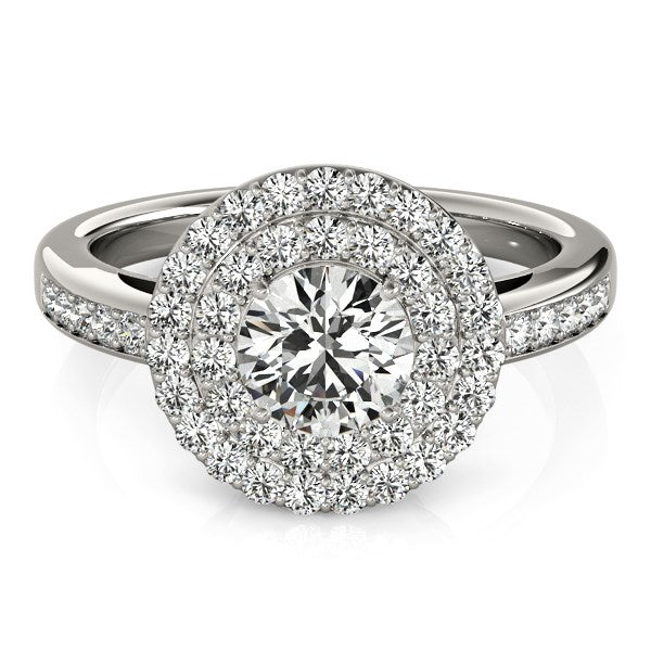 14k White Gold Round with Two-Row Halo Diamond Engagement Ring (1 1/2 cttw) - Premium Rings - Just $10269.99! Shop now at Pulse Designer Fashion