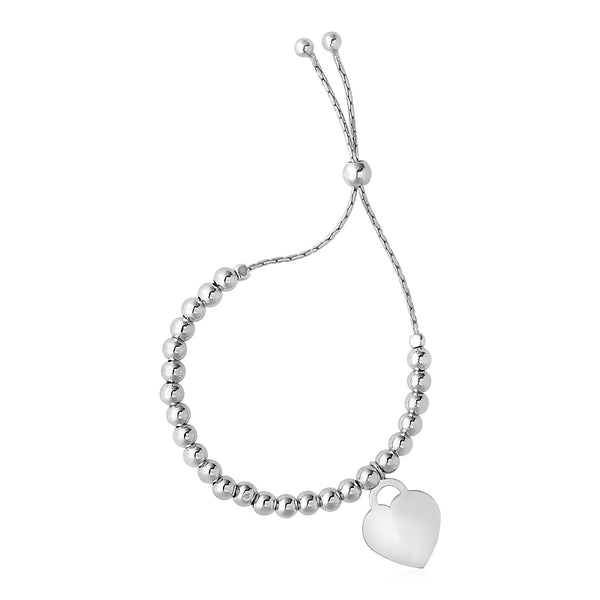 Adjustable Shiny Bead Bracelet with Heart Charm in Sterling Silver - Premium Bracelets - Just $124.99! Shop now at Pulse Designer Fashion